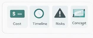 Cost, timeline, risks and concept analysis icons